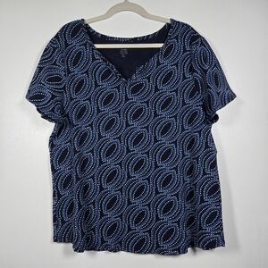 Chico's Navy Blue Abstract Print Short Sleeve Cotton Tee Top Plus Size XXL